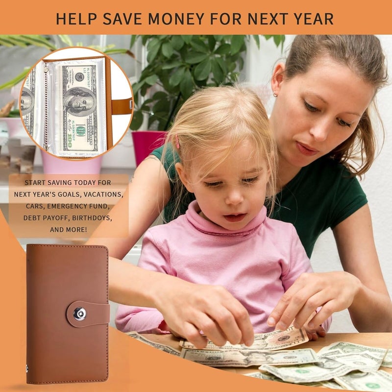 SUSOYAOCHEN 100 Envelope Challenge Binder with Lock, Savings Challenges Book with Envelopes,Envelopes Money Saving Challenge Savings Binder Successfully Reach Your Savings Goals (Brown A) - Image 4